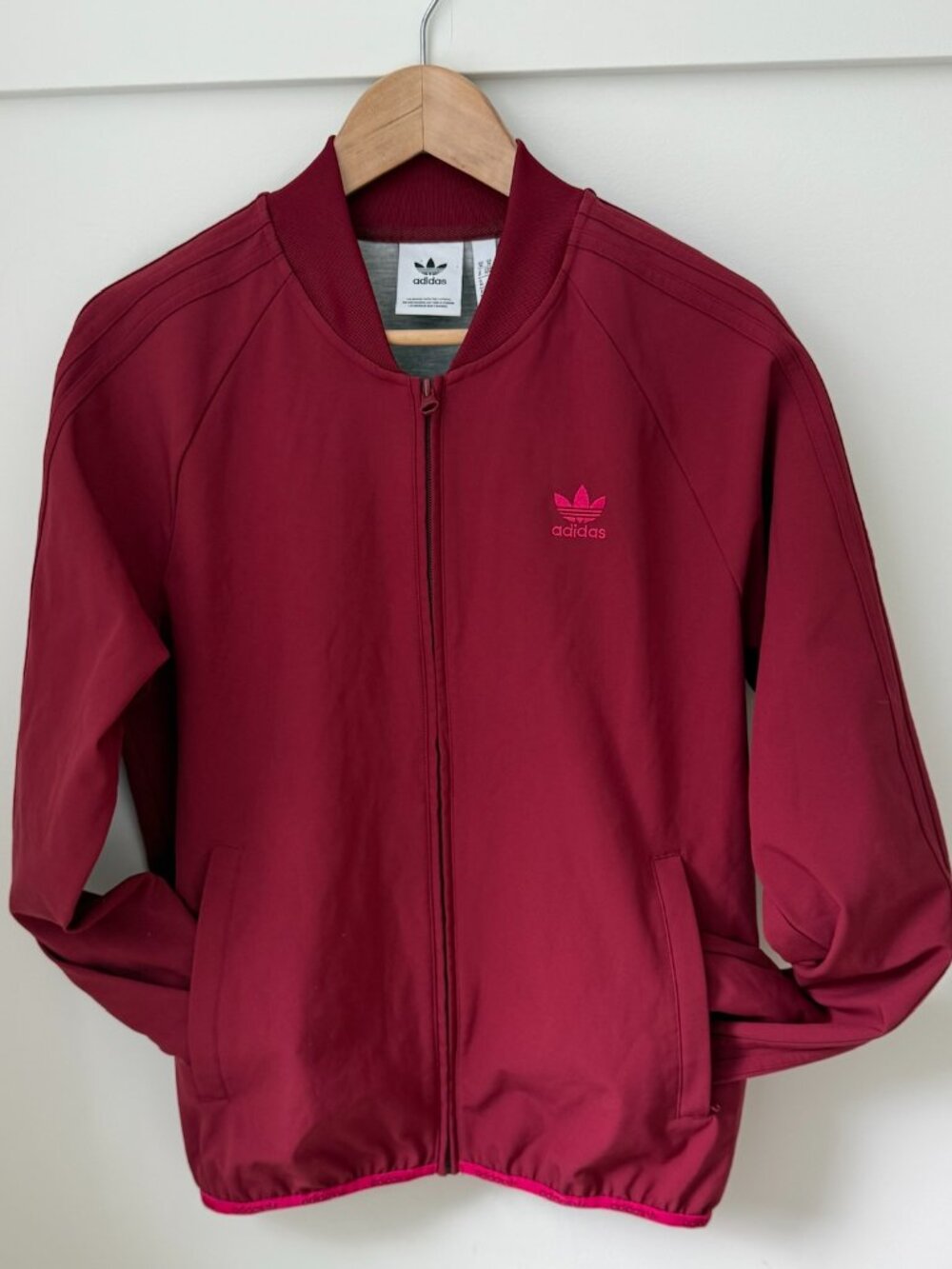 ADIDAS ORIGINALS Pink Trefoil Track Jacket Maroon Zip-Up Coat